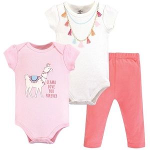 Little Treasure 3 Piece Set - Cotton Bodysuit, Pant Set - Llama